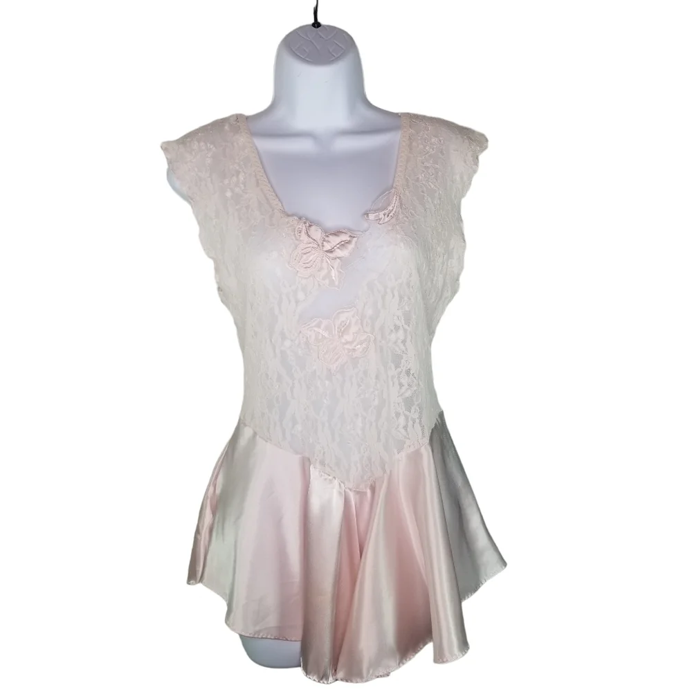 Vtg 80s pink lace satin fairycore chemise lingerie - Picture 3 of 9